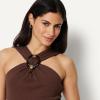 image:imageAmazon Essentials Womens SlimFit Ribbed Halter Top with Resin DetailChocolate