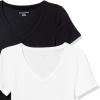 image:imageAmazon Essentials Womens SlimFit ShortSleeve VNeck TShirtBlackWhite
