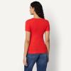 image:imageAmazon Essentials Womens SlimFit ShortSleeve VNeck TShirtBright Poppy RedTan