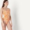 image:imageAmazon Essentials Womens Squareneck OnePiece SwimsuitRust Orange Abstract Palms