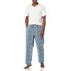 image:imageAmazon Essentials Mens Cotton Poplin Pajama Set with Cotton Jersey TShirtBlue Palm LeafWhite