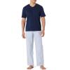 image:imageAmazon Essentials Mens Cotton Poplin Pajama Set with Cotton Jersey TShirtNavyThin Stripe