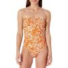image:imageAmazon Essentials Womens Bandeau One Piece SwimsuitRust Orange Abstract Palms