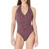 image:imageAmazon Essentials Womens Halter One Piece SwimsuitBrick Red Lilac Leopard