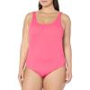 image:imageAmazon Essentials Womens OnePiece Scoop Neck Coverage Swimsuit Available in Plus SizeHot Pink