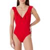 image:imageAmazon Essentials Womens Ruffle VNeck OnePiece SwimsuitBright Poppy Red