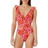 image:imageAmazon Essentials Womens Ruffle VNeck OnePiece SwimsuitBright Poppy Red Folk Floral