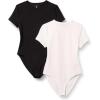 image:imageAmazon Essentials Womens Short Sleeve Stretch Cotton Jersey SlimFit TShirt Bodysuit Pack of 2BlackWhite
