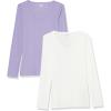 image:imageAmazon Essentials Womens SlimFit Long Sleeve VNeck Knit Rib Shirts Pack of 2WhitePurple