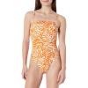 image:imageAmazon Essentials Womens Squareneck OnePiece SwimsuitRust Orange Abstract Palms