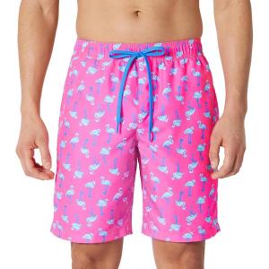 image:imageAmazon Essentials Mens 9 Swim Trunks with Mesh Lining Pockets Drawstring ClosureBright Pink Flamingo
