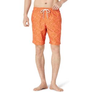 image:imageAmazon Essentials Mens 9 Swim Trunks with Mesh Lining Pockets Drawstring ClosureCaramel Coral Tropical Leaves