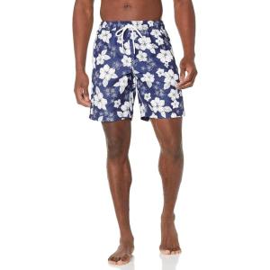 image:imageAmazon Essentials Mens 9 Swim Trunks with Mesh Lining Pockets Drawstring ClosureNavy Hibiscus Flower