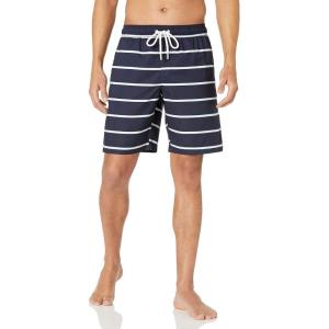 image:imageAmazon Essentials Mens 9 Swim Trunks with Mesh Lining Pockets Drawstring ClosureNavy Stripe