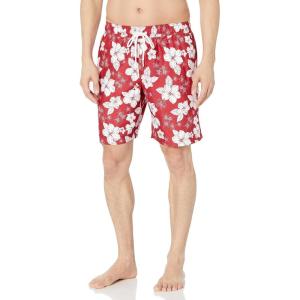 image:imageAmazon Essentials Mens 9 Swim Trunks with Mesh Lining Pockets Drawstring ClosureRed Hibiscus Flower