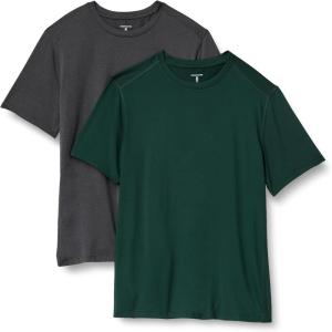 image:imageAmazon Essentials Mens Active Quick Dry Moisture Wicking Tech Stretch Lightweight ShortSleeve TShirtDark GreenHeather Graphite