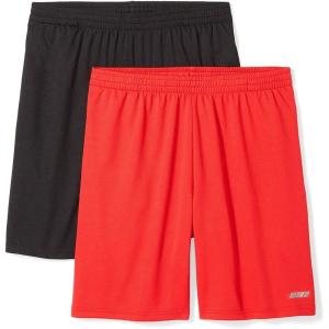 image:imageAmazon Essentials Mens Athletic Basketball GymPerformance Tech LooseFit Training Shorts Pack of 2BlackRed