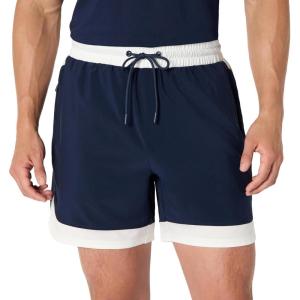 image:imageAmazon Essentials Mens Athletic Performance Stretch Contrast Woven Gym Training Short with 6 InseamNavyWhite