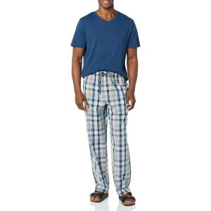 image:imageAmazon Essentials Mens Cotton Poplin Pajama Set with Cotton Jersey TShirtIndigoNavy Plaid