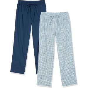 image:imageAmazon Essentials Mens Full Length Relaxed Fit Lounge Sleepwear Pajama Bottom Pants Cotton Stretch PoplinBlue Geo PrintIndigo