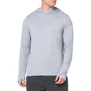 image:imageAmazon Essentials Mens Long Sleeve Quick Dry Performance Tech Hooded Workout TShirtLight Grey Space Dye