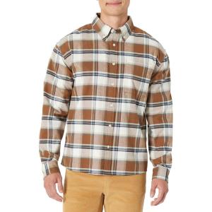 image:imageAmazon Essentials Mens Modern OversizedFit Cotton ButtonDown ShirtBrown Mint Country Plaid