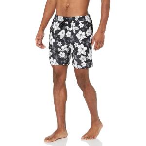 image:imageAmazon Essentials Mens Swim Trunks with Mesh Lining Pockets Drawstring ClosureBlack Hibiscus Flower