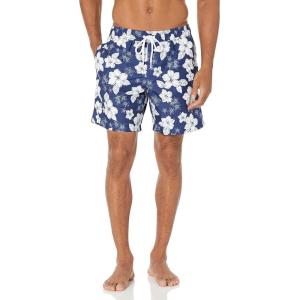 image:imageAmazon Essentials Mens Swim Trunks with Mesh Lining Pockets Drawstring ClosureNavy Hibiscus Flower