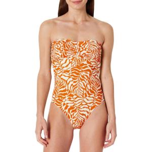 image:imageAmazon Essentials Womens Bandeau One Piece SwimsuitRust Orange Abstract Palms