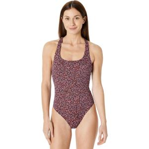 image:imageAmazon Essentials Womens CrissCross Back OnePiece SwimsuitBrick Red Lilac Leopard