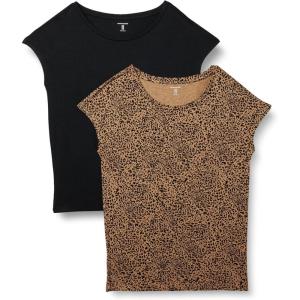 image:imageAmazon Essentials Womens Jersey RegularFit ShortSleeve BoatNeck TShirtBlackBrown Cheetah