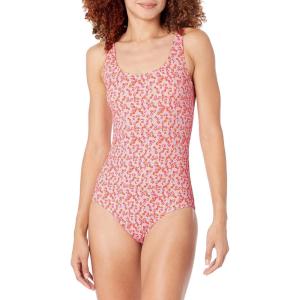 image:imageAmazon Essentials Womens OnePiece Scoop Neck Coverage Swimsuit Available in Plus SizePale Peach Micro Floral