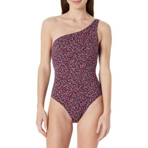 image:imageAmazon Essentials Womens OneShoulder OnePiece SwimsuitBrick Red Lilac Leopard