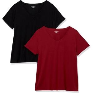 image:imageAmazon Essentials Womens Plus Size ShortSleeve VNeck TShirtBlackBurgundy