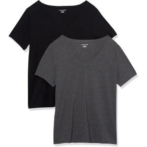 image:imageAmazon Essentials Womens Plus Size ShortSleeve VNeck TShirtBlackCharcoal Heather