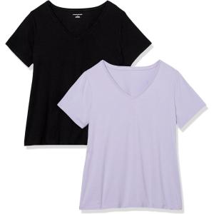 image:imageAmazon Essentials Womens Plus Size ShortSleeve VNeck TShirtBlackLavender