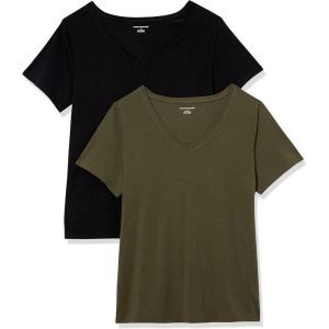 image:imageAmazon Essentials Womens Plus Size ShortSleeve VNeck TShirtBlackOlive