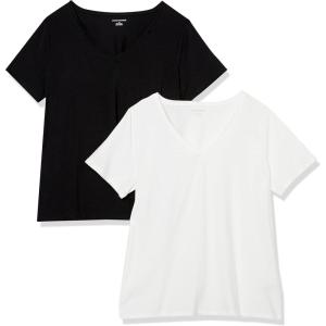 image:imageAmazon Essentials Womens Plus Size ShortSleeve VNeck TShirtWhiteBlack