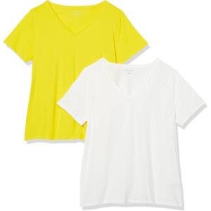 image:imageAmazon Essentials Womens Plus Size ShortSleeve VNeck TShirtWhiteLemon Yellow