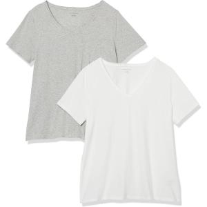image:imageAmazon Essentials Womens Plus Size ShortSleeve VNeck TShirtWhiteLight Grey Heather