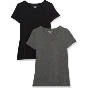 image:imageAmazon Essentials Womens RegularFit ShortSleeve TShirt Crewneck and VNeck Options MultipacksBlackCharcoal Heather