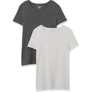 image:imageAmazon Essentials Womens RegularFit ShortSleeve TShirt Crewneck and VNeck Options MultipacksCharcoal HeatherLight Grey Heather