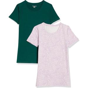 image:imageAmazon Essentials Womens RegularFit ShortSleeve TShirt Crewneck and VNeck Options MultipacksDark GreenLilac Animal Print