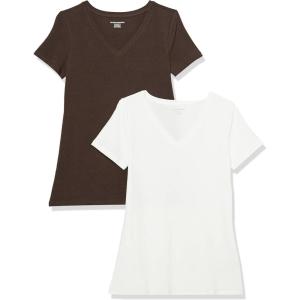 image:imageAmazon Essentials Womens RegularFit ShortSleeve TShirt Crewneck and VNeck Options MultipacksEspressoWhite