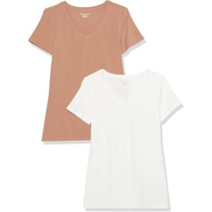 image:imageAmazon Essentials Womens RegularFit ShortSleeve TShirt Crewneck and VNeck Options MultipacksLight BrownWhite