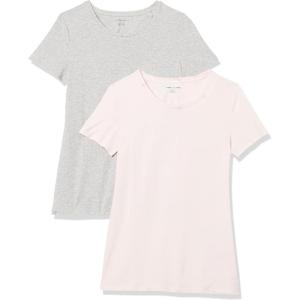 image:imageAmazon Essentials Womens RegularFit ShortSleeve TShirt Crewneck and VNeck Options MultipacksLight Grey HeatherLight Pink