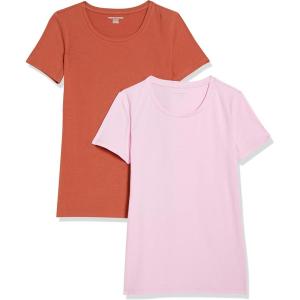image:imageAmazon Essentials Womens RegularFit ShortSleeve TShirt Crewneck and VNeck Options MultipacksLight PinkTerracotta
