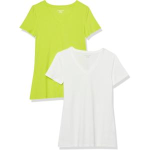 image:imageAmazon Essentials Womens RegularFit ShortSleeve TShirt Crewneck and VNeck Options MultipacksLime GreenWhite