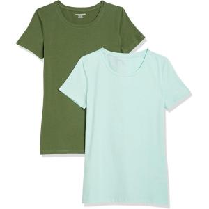image:imageAmazon Essentials Womens RegularFit ShortSleeve TShirt Crewneck and VNeck Options MultipacksMilitary GreenMint Green