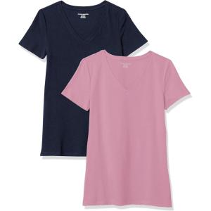 image:imageAmazon Essentials Womens RegularFit ShortSleeve TShirt Crewneck and VNeck Options MultipacksNavyLight Pink
